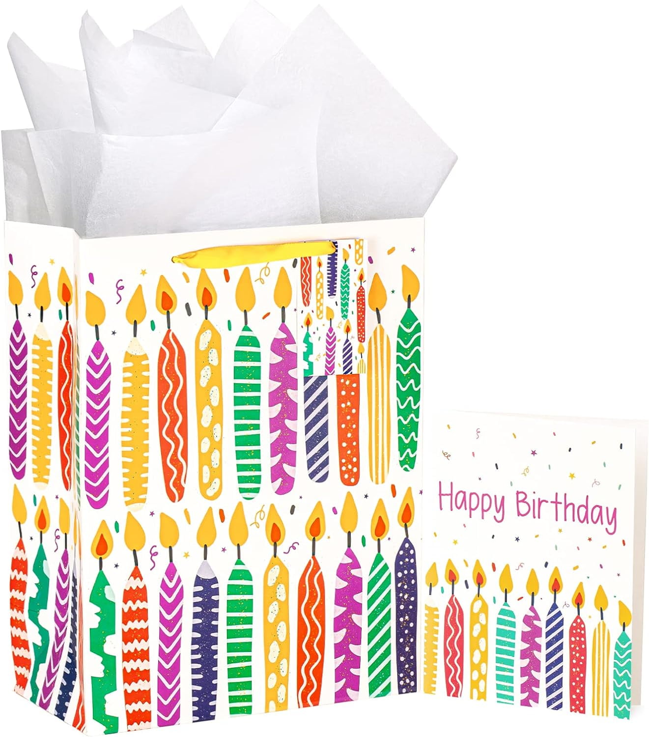 Loveinside Birthday Gift Bag Design with Tissue Paper and Greeting Card for Bitthday, Party and More - 10" x 5" x 13", 1 Pcs - Colorful Happy Birthday