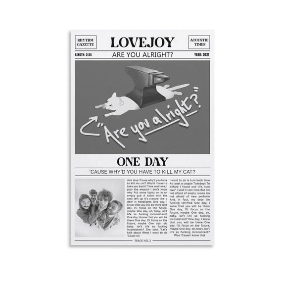 Lovejoy Retro Newspaper One Day Lyrics Are You Alright Canvas Poster Bedroom Decoration Landscape Office Valentine's Birthday Gift