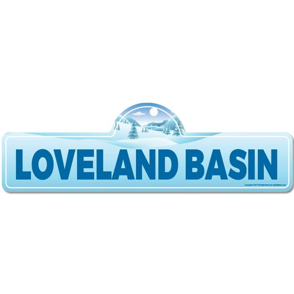 Loveland Basin Street Sign | Indoor/Outdoor | Skiing Skier Snowboarder Décor for Ski Lodge Cabin Mountian House | SignMission personalized gift