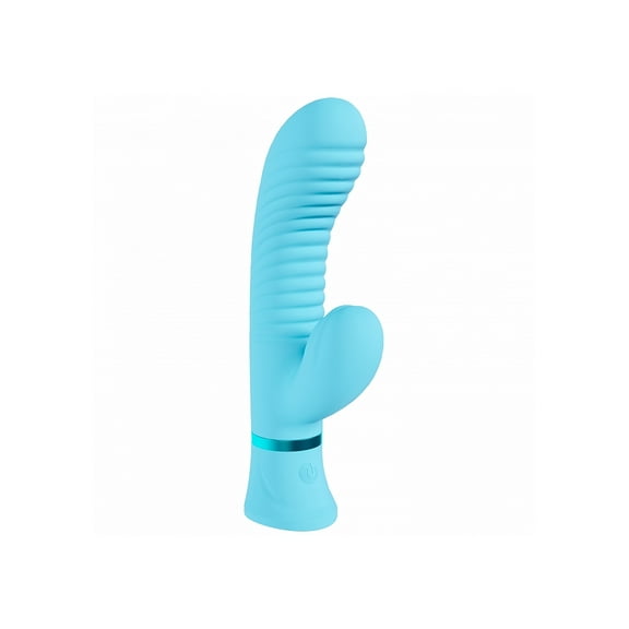 Loveline Mystique 10 Function Rechargeable Silicone Ribbed Rabbit Vibrator, Blue