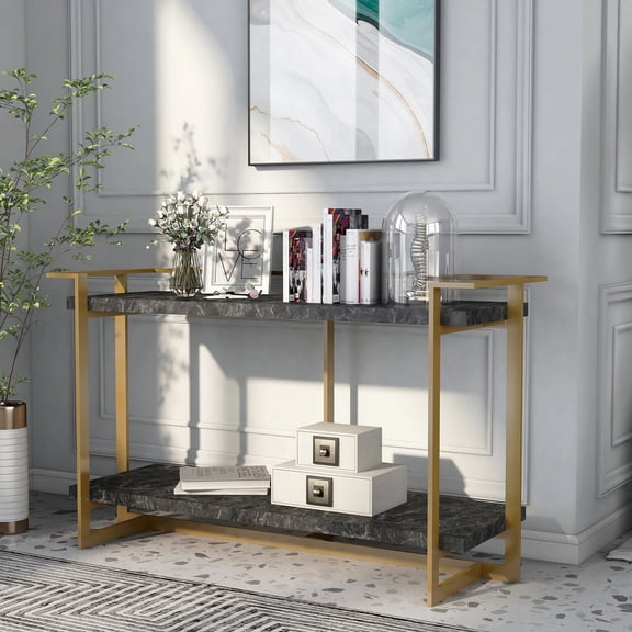 Lovell 1-Shelf Metal Rectangle Console Table, Gold and Black