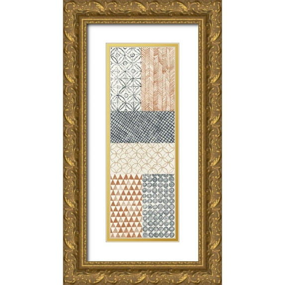 Lovell, Kathrine 11x24 Gold Ornate Wood Framed with Double Matting Museum Art Print Titled - Maki Tile Panel I Warm