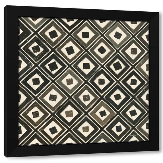 Kathrine Lovell 12x12 Black Modern Wood Framed Wall Art Titled - Diagonal Squares Light