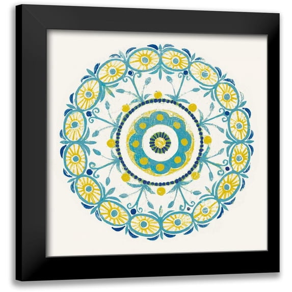Lovell, Kathrine 12x12 Black Modern Framed Museum Art Print Titled - Lakai Circle I Blue and Yellow