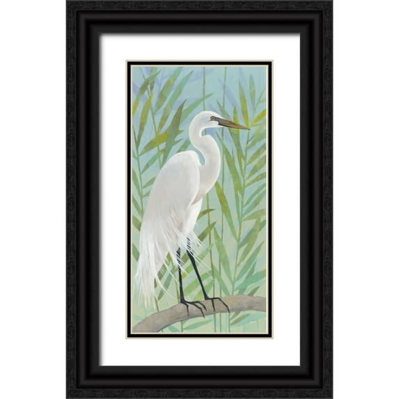 Lovell, Kathrine 14x24 Black Ornate Wood Framed with Double Matting Museum Art Print Titled - Egret by the Shore I