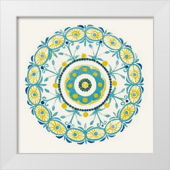 Lovell, Kathrine 15x15 White Modern Wood Framed Museum Art Print Titled - Lakai Circle I Blue and Yellow