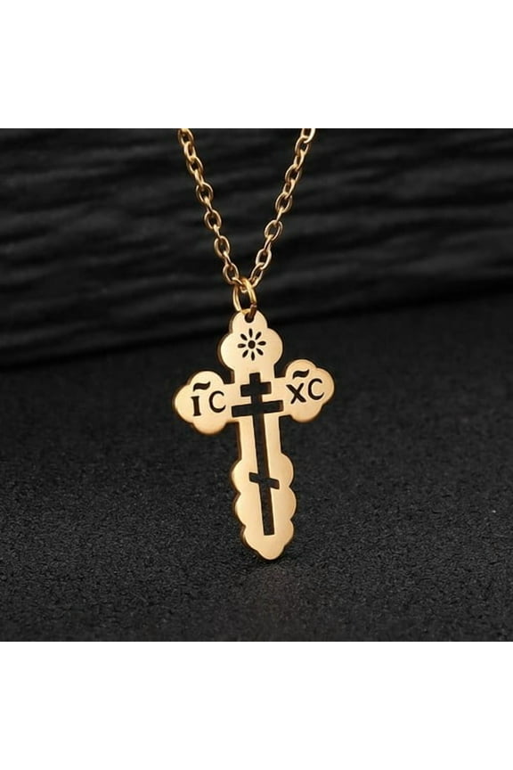 Lovelords 14K Yellow Gold Orthodox Cross Religious Minimalist Pendant Necklace Women Men Jewelry Gift For Christ