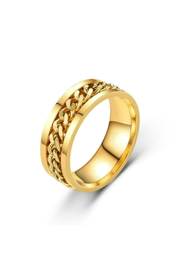 Lovelords Anxiety Fidget Spinner Rings for Men Male 14k Yellow Gold Spinning Rotate Chain Ring for Women Punk Cool Anti Stress Jewelry