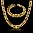 thumbnail image 1 of Lovelords Hip Hop Chain Jewelry Sets 14k Yellow Gold 14MM Thick Chain Necklace & Bracelet Set Cuban Link Chains Hippie, 1 of 6