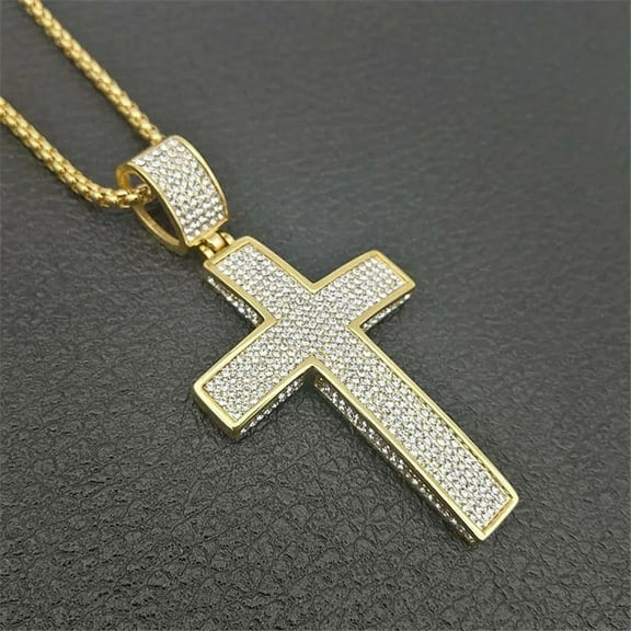 Lovelords Hip Hop Iced Out Bling Big Jesus Cross Pendant Necklaces Religious 14K Yellow Gold Chains For Man Hiphop Jewelry