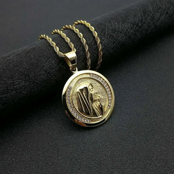 Lovelords Hip Hop Iced Out Bling Christian Virgin Mary Pendant Necklace 14k Yellow Gold Chains For Women Men Jewelry