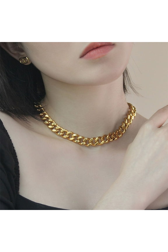 Lovelords Hip Hop Men's Thick Miami Cuban Link Chain Choker Necklace Chunky 14K Yellow Gold Neck Collares Jewelry For Women D165