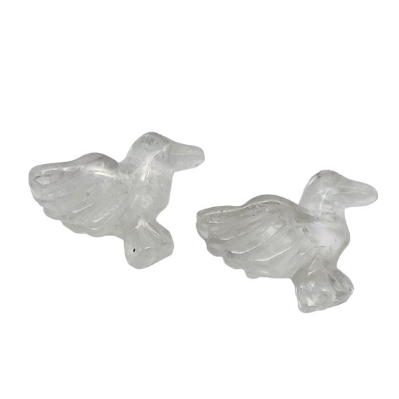 Lovely 2 Natural Quartz Dove Bird Animal Beads | 18x18x7mm | Clear | 2 Beads