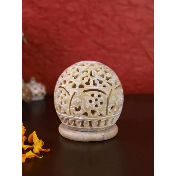 Lovely 3" Soapstone Hand Carved Tealight Candle Holder Lamp Lantern Tea Light