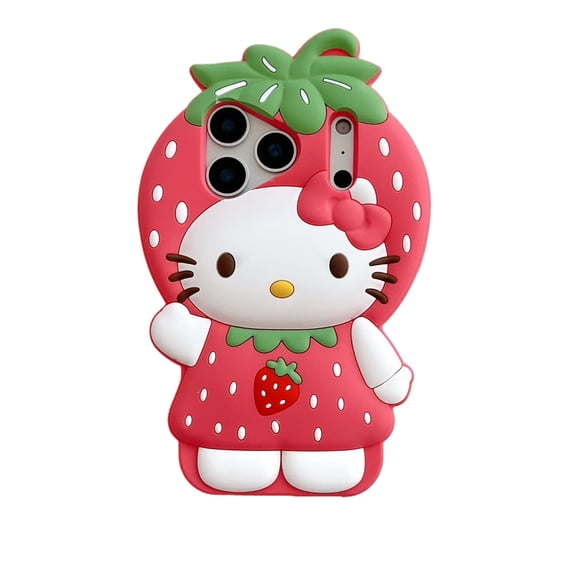 Lovely 3D Stereo Strawberry Themed Cartoon Cat Silicone Phone Case Anti ...