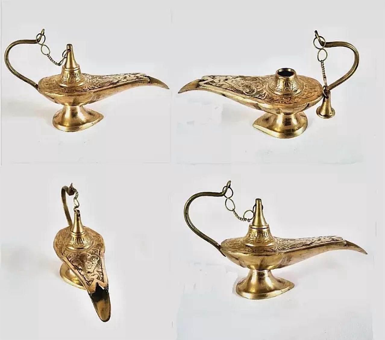 Lovely 5.5'' Decorative Brass Handmade Aladin Genie Oil Lamp Home Décor Collectible Souvenir -Xmas Gift