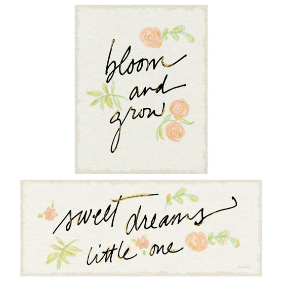 Lovely Adorabl Floral "Bloom and Grow" & "Sweet Dreams Little One" Set by Sue Schlabach; Child's Room or Nursery Decor; One 11x14in and One 20x8in Unframed Paper Poster