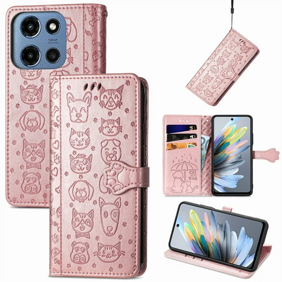 Lovely Animal Pattern Wallet Flip Case for Motorola Moto G Power 5G 2025, PU Leather Magnetic Closure Card Holder Lanyard Kickstand Phone Cover for Motorola Moto G Power 5G 2025, Pink
