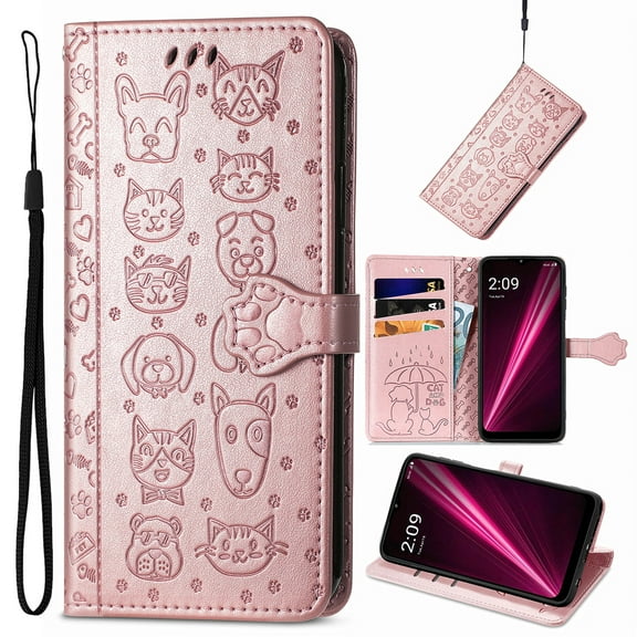 Lovely Animal Pattern Wallet Flip Case for Samsung Galaxy Z Fold 5, PU Leather Magnetic Closure Card Holder Lanyard Kickstand Phone Cover for Samsung Galaxy Z Fold 5, Rosegold