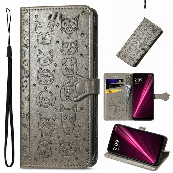 Lovely Animal Pattern Wallet Flip Case for iPhone 16, PU Leather Magnetic Closure Card Holder Lanyard Kickstand Phone Cover for iPhone 16, Gray
