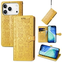 Lovely Animal Pattern Wallet Flip Case for iPhone 17 Pro Max, PU Leather Magnetic Closure Card Holder Lanyard Kickstand Phone Cover for iPhone 17 Pro Max, Yellow