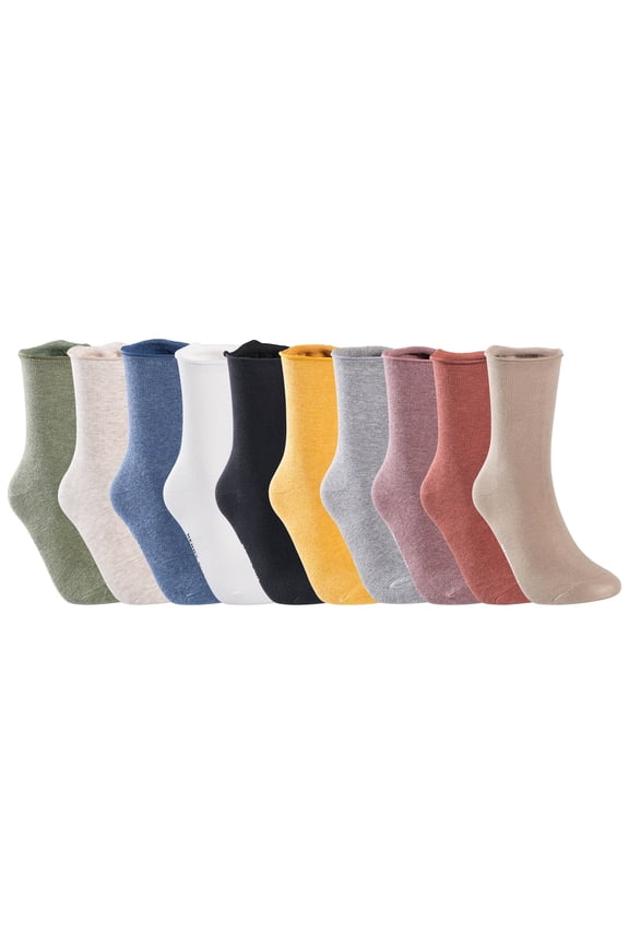 5 Pairs Splendid Comfortable Women's Cotton Crew Socks L1843 Size 5-11 5P5C-2Turmeric, Tan, Cream White, Grey, Wheat