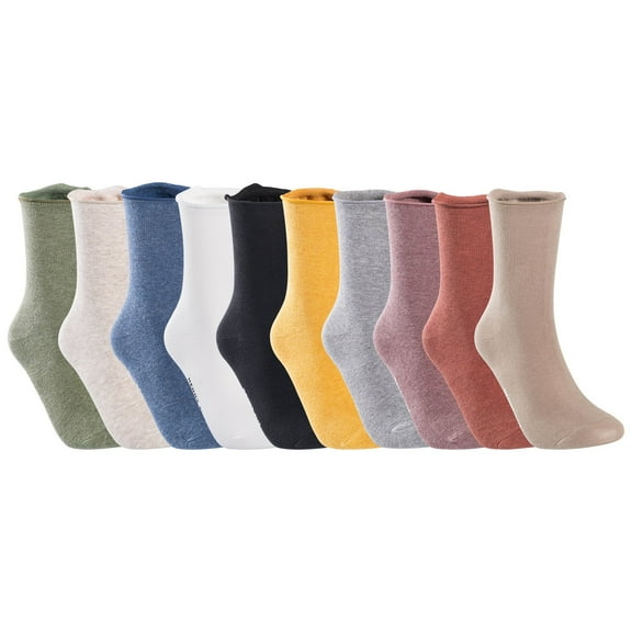 Lovely Annie 5 Pairs Splendid Comfortable Women's Cotton Crew Socks L1843 Size 5-11 5P5C-2Turmeric, Tan, Cream White, Grey, Wheat