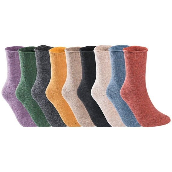 Lovely Annie 9 Pairs Gorgeous Comfy Super Comfortable Women Wool Crew Socks. Strong, Soft with Unique Designs L1844 Size 5-11