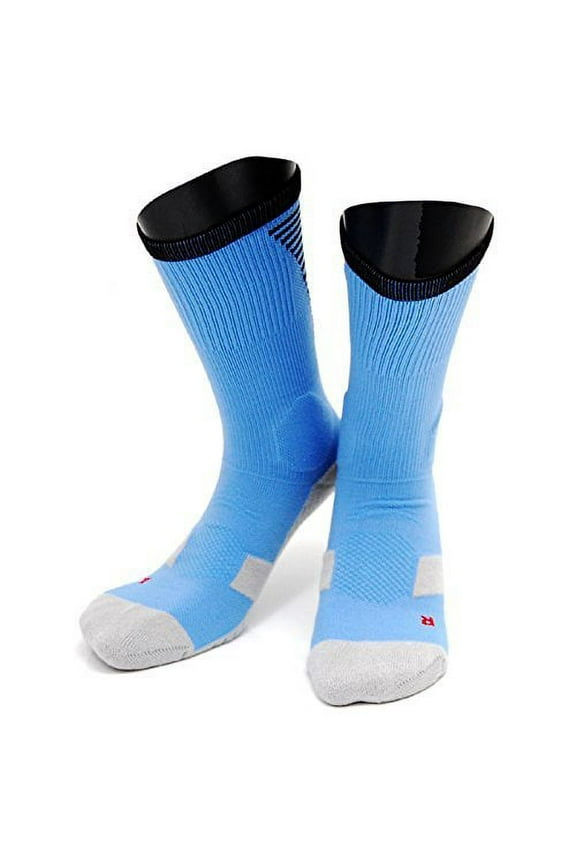Big Boy's 1 Pair High Crew Athletic Sports Socks Size L/XL XL0028-02Sky Blue w/Black Strip