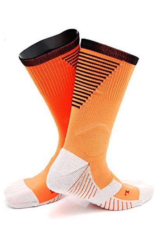 Big Boy's 1 Pair High Crew Athletic Sports Socks Size L/XL XL0028-03Orange w/Black Strip