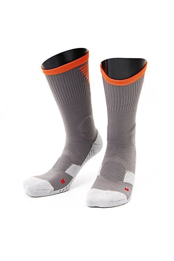 Big Girl's 1 Pair High Crew Athletic Sports Socks Size L/XL XL0028-10Grey w/Orange Strip