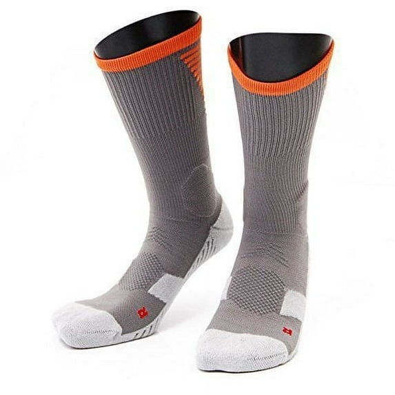 Lovely Annie Big Girl's 1 Pair High Crew Athletic Sports Socks Size L/XL XL0028-10Grey w/Orange Strip