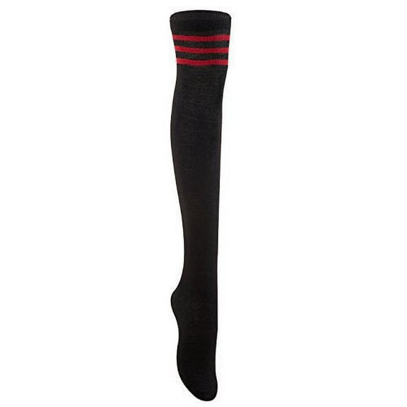 Lovely Annie Big Girl's 1 Pair Over-the-Knee Thigh High Knee High Cotton Socks Size L/XL(Red Strip)