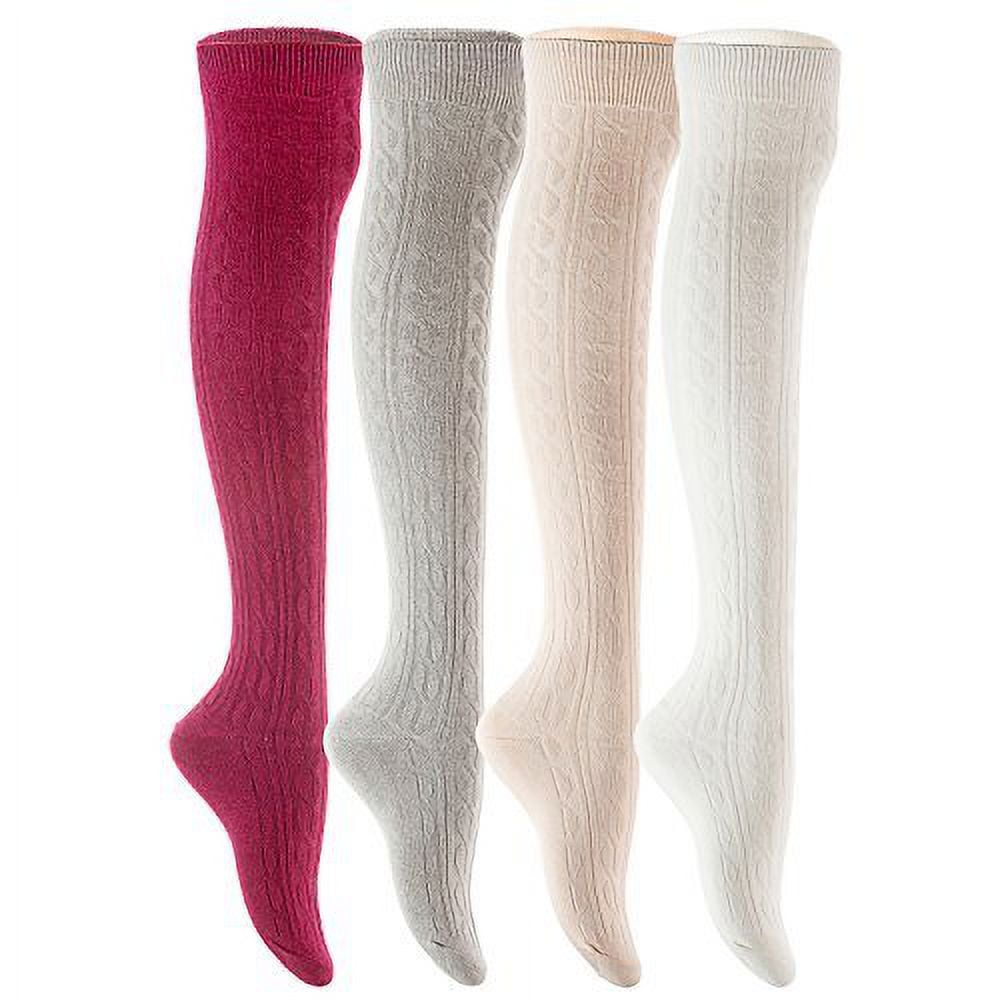 Lovely Annie Big Girl's 4 Pairs Over Knee High Thigh High Cotton Socks ...