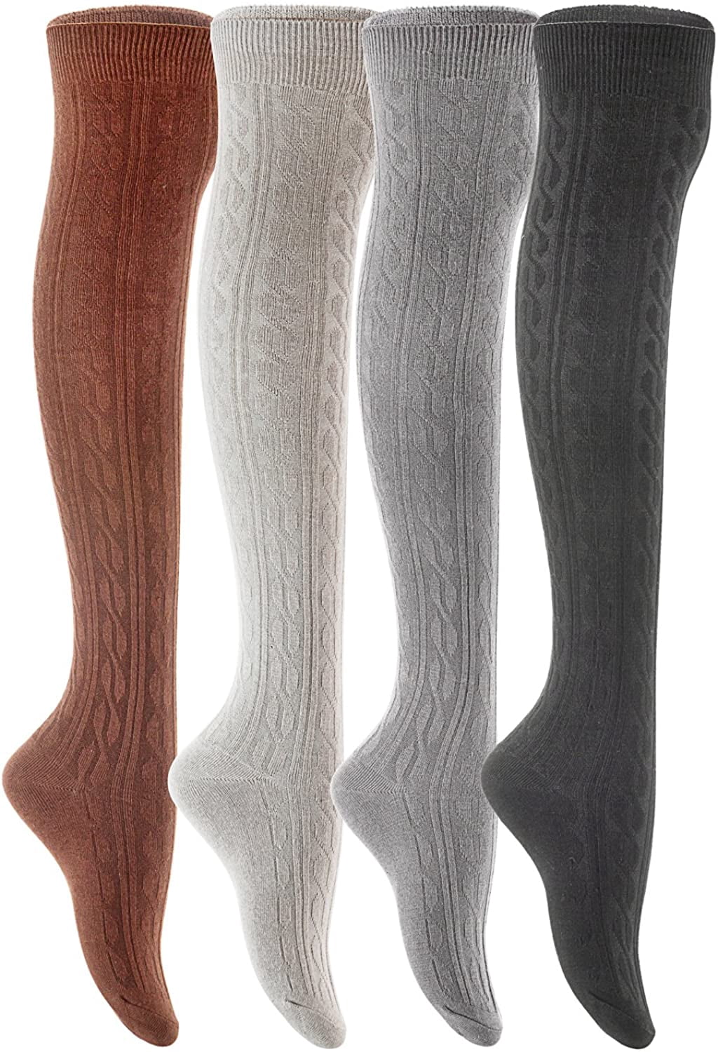 Lovely Annie Big Girl's 4 Pairs Over Knee High Thigh High Cotton Socks ...
