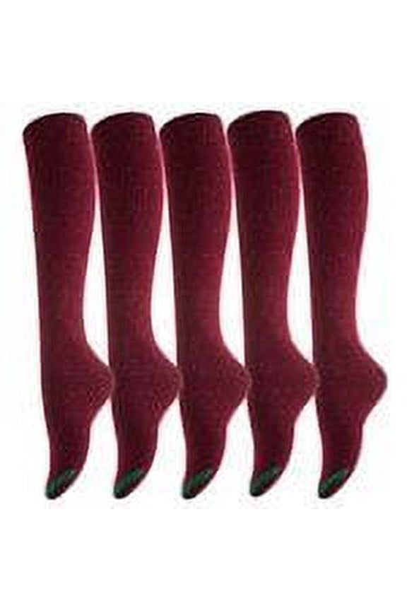 Big Girl's 5 Pairs Pack Knee High Cotton Boot Socks LA158212 Size L/XL(Wine)