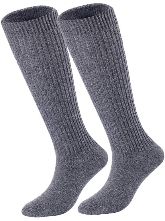 Big Girl's & Women's 2 Pairs Knee High Wool Socks | Comfy, Cozy and Fancy Leg Warmer Stockings AFS05 Size L/XL(Grey)