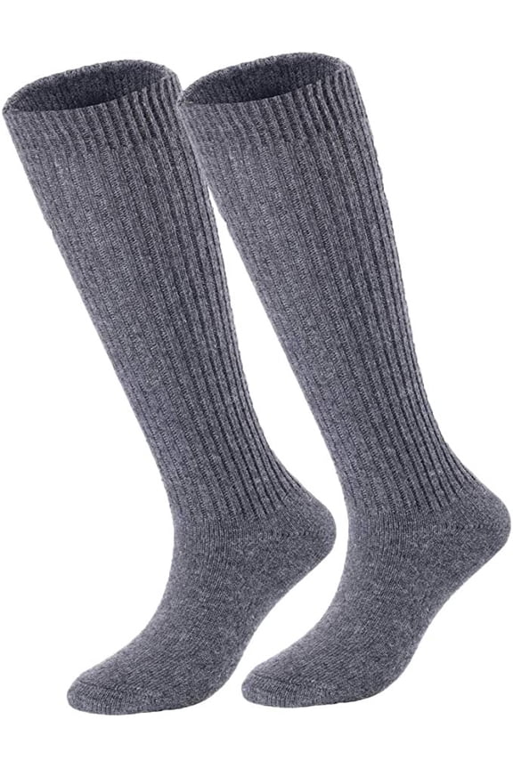 Big Girl's & Women's 2 Pairs Knee High Wool Socks | Comfy, Cozy and Fancy Leg Warmer Stockings AFS05 Size L/XL(Grey)
