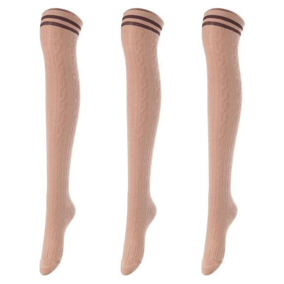 Lovely Annie Big Girl's Women's 3 Pairs Over Knee High Thigh High Cotton Boot Socks Size 6-9(Khaki) 3p1c4