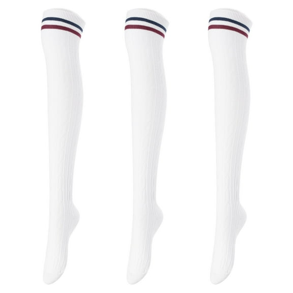 Lovely Annie Big Girl's Women's 3 Pairs Over Knee High Thigh High Cotton Boot Socks Size 6-9(White) 3p1c5