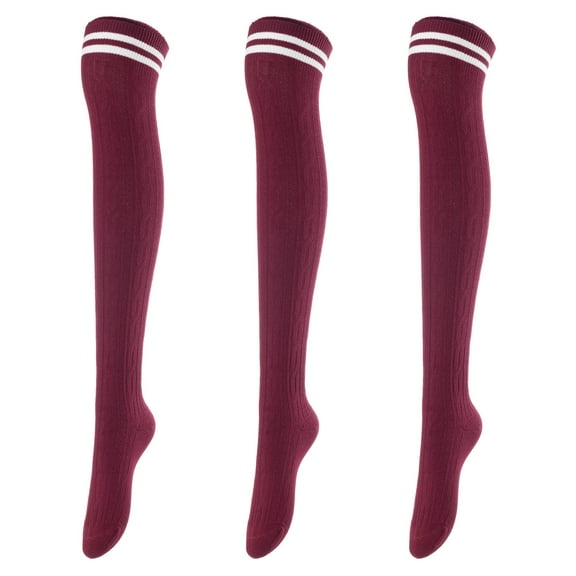 Lovely Annie Big Girl's Women's 3 Pairs Over Knee High Thigh High Cotton Boot Socks Size 6-9(Wine) 3p1c7
