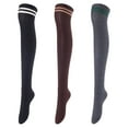 thumbnail image 1 of Lovely Annie Big Girl's Women's 3 Pairs Over Knee High Thigh High Cotton Boot Socks Size 6-9Black, Coffee, Dark Grey, Khaki J1023-3c1, 1 of 9