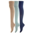 thumbnail image 1 of Lovely Annie Big Girl's Women's 3 Pairs Remarkable, Colorful & Fancy Thigh High Cotton Socks A1025 Size 2-6Navy,Blue,Beige, 1 of 4