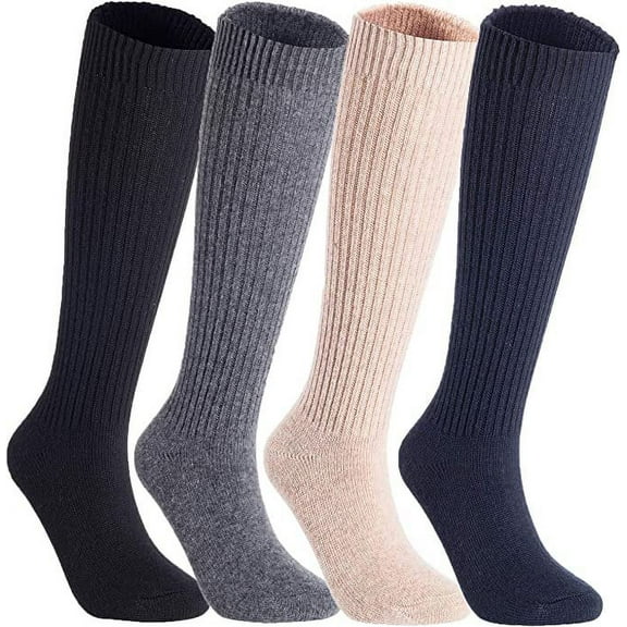 Lovely Annie Big Girl's & Women's 4 Pairs Knee High Wool Socks Comfy, Cozy and Fancy Leg Warmer Stockings AFS05 Size 6-9Assorted