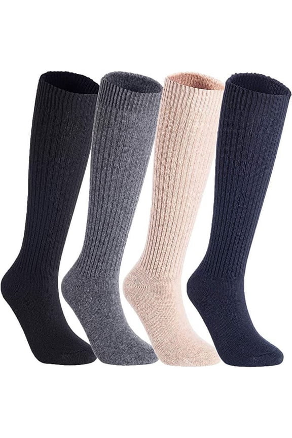Big Girl's & Women's 4 Pairs Knee High Wool Socks Comfy, Cozy and Fancy Leg Warmer Stockings AFS05 Size 6-9Assorted