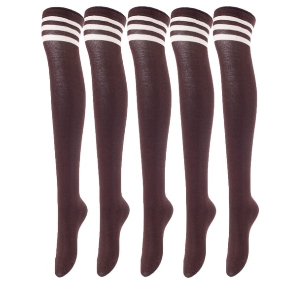Lovely Annie Big Girl's Women's 5 Pairs Over Knee High Thigh High Cotton Boot Socks Size 6-9Coffee 5p1c3