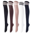 thumbnail image 1 of Lovely Annie Big Girl's Women's 5 Pairs Over Knee High Thigh High Cotton Boot Socks Size 6-9Black, Coffee, Khaki, White, Navy 5c4, 1 of 9