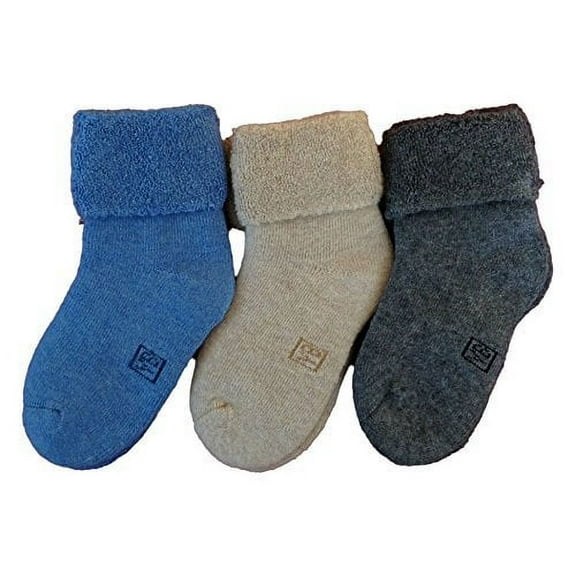 Lovely Annie Children's 6 Pairs Pack Wool Socks Plain Color 0M-6M (Blue, Gray, Beige)