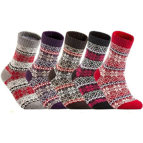 Lovely Annie Girl's 5 Pairs Pack Fashion Plaid-Maple Leaf Wool Socks One Size