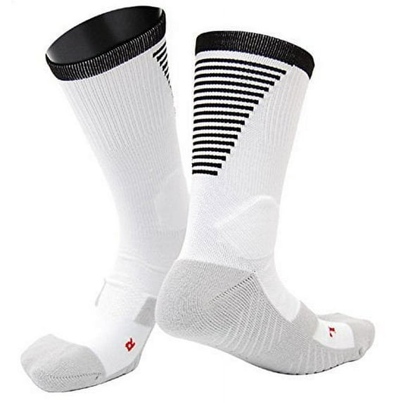 Lovely Annie Men's 1 Pair High Crew Athletic Sports Socks Size M XL0028-09(White w/ Black Strip)